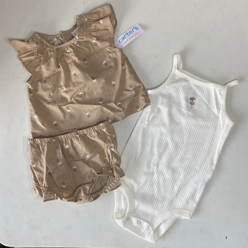 NWT Carter’s Just One You Baby Girls 18M 3-PC Set Brown Floral Top Bloomers